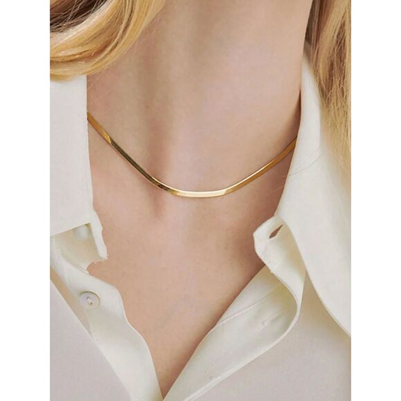 Gold Stainless Steel Herringbone 18" Chain Collar Necklace Adjustable Layer New - Picture 1 of 3